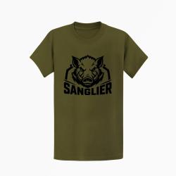 T-shirt Chasse Sanglier sauvage Blason Kaki / Noir