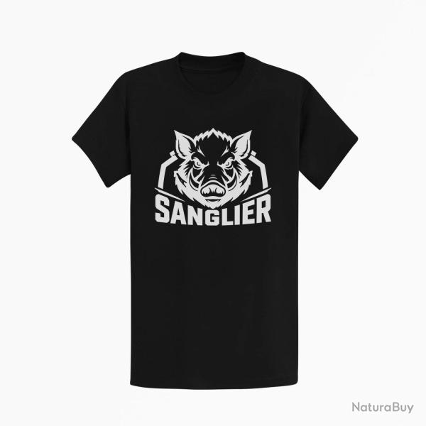 T-shirt Chasse Sanglier sauvage Blason Noir