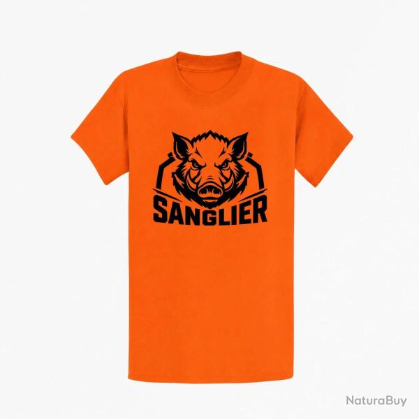 T-shirt Chasse Sanglier sauvage Blason Orange