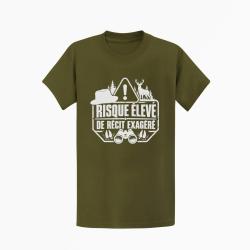 T-shirt Chasse R&eacute;cit de chasse exag&eacute;r&eacute; Humour Kaki / Blanc