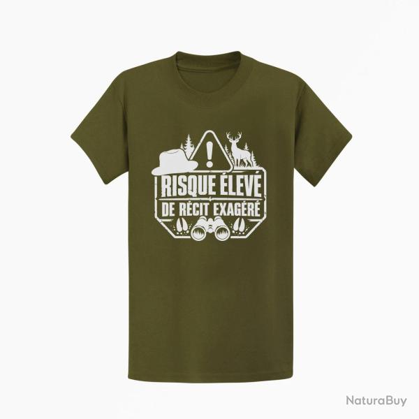 T-shirt Chasse R�cit de chasse exag�r� Humour Kaki / Blanc