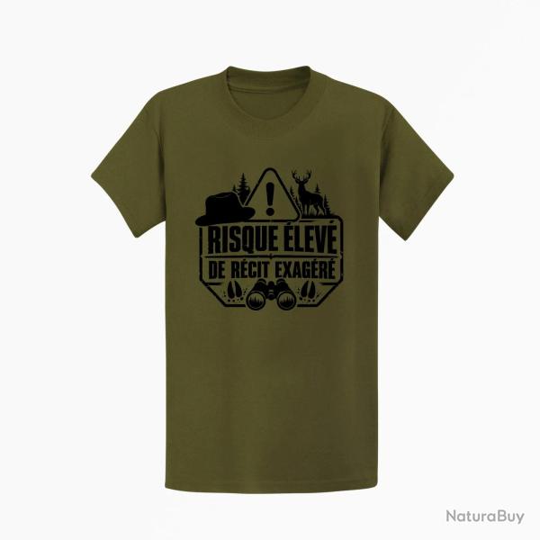 T-shirt Chasse R�cit de chasse exag�r� Humour Kaki / Noir