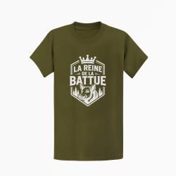 T-shirt Chasse Reine de la battue Biche couronn&eacute;e Kaki / Blanc