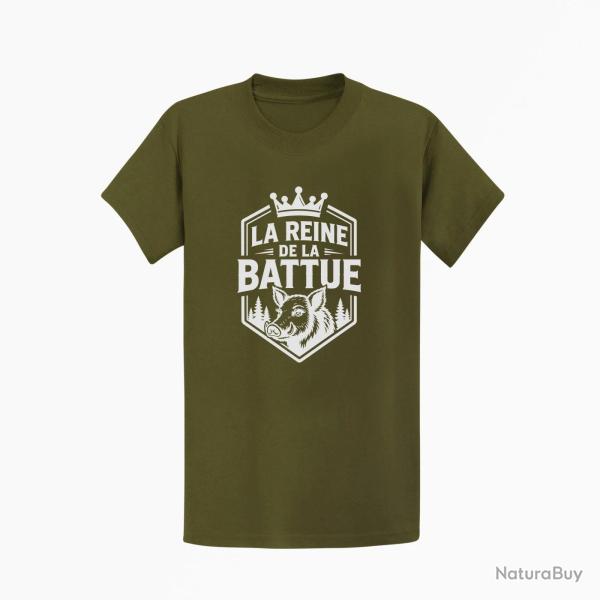 T-shirt Chasse Reine de la battue Biche couronn�e Kaki / Blanc