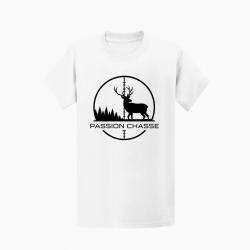 T-shirt Chasse Passion chasse Empreinte orange Blanc