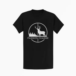 T-shirt Chasse Passion chasse Empreinte orange Noir