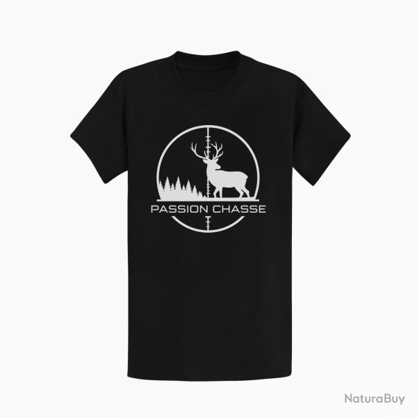 T-shirt Chasse Passion chasse Empreinte orange Noir