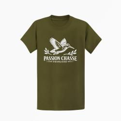 T-shirt Chasse Passion chasse fran&ccedil;aise B&eacute;casse Kaki / Blanc