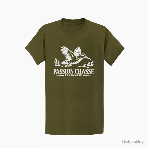 T-shirt Chasse Passion chasse fran�aise B�casse Kaki / Blanc