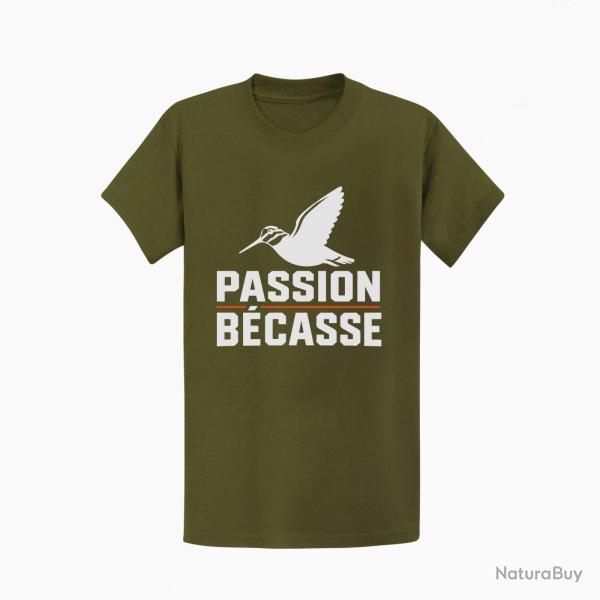T-shirt Chasse Passion b�casse Oiseau en vol Kaki / Blanc et orange