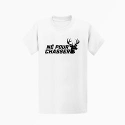 T-shirt Chasse N&eacute; pour chasser Silhouette de cerf Blanc