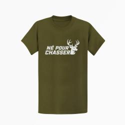 T-shirt Chasse N&eacute; pour chasser Silhouette de cerf Kaki / Blanc