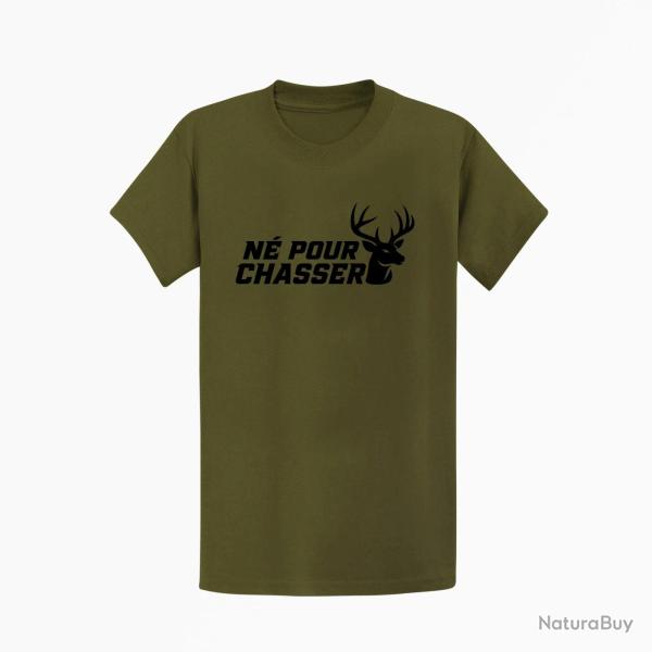 T-shirt Chasse N� pour chasser Silhouette de cerf Kaki / Noir