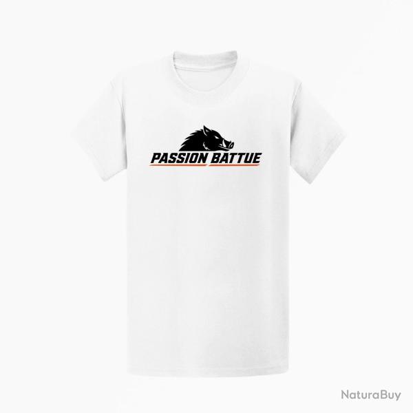 T-shirt Chasse Passion battue Sanglier courant Blanc / Orange