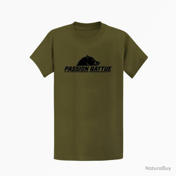 T-shirt Chasse Passion battue Sanglier courant Kaki / Noir