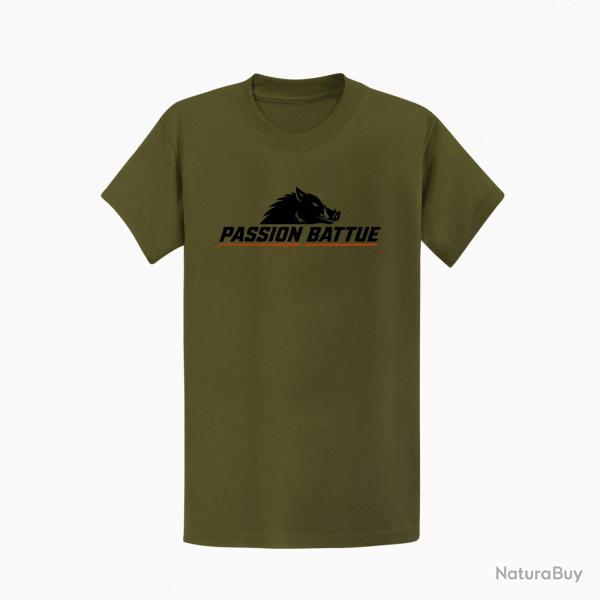 T-shirt Chasse Passion battue Sanglier courant Kaki / Noir et orange