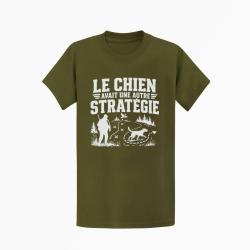 T-shirt Chasse Le chien avait une autre strat&eacute;gie Kaki / Blanc
