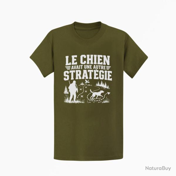 T-shirt Chasse Le chien avait une autre strat�gie Kaki / Blanc