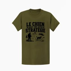 T-shirt Chasse Le chien avait une autre strat&eacute;gie Kaki / Noir