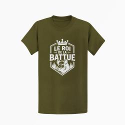 T-shirt Chasse Le roi de la battue Blason sanglier Kaki / Blanc