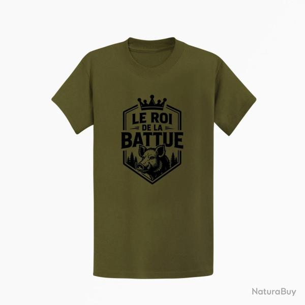 T-shirt Chasse Le roi de la battue Blason sanglier Kaki / Noir