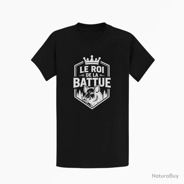 T-shirt Chasse Le roi de la battue Blason sanglier Noir