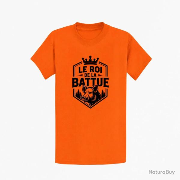 T-shirt Chasse Le roi de la battue Blason sanglier Orange