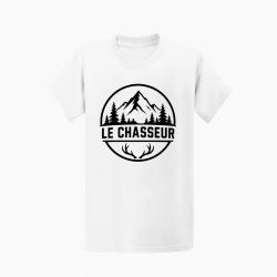 T-shirt Chasse Le chasseur Montagnes et ramure Blanc