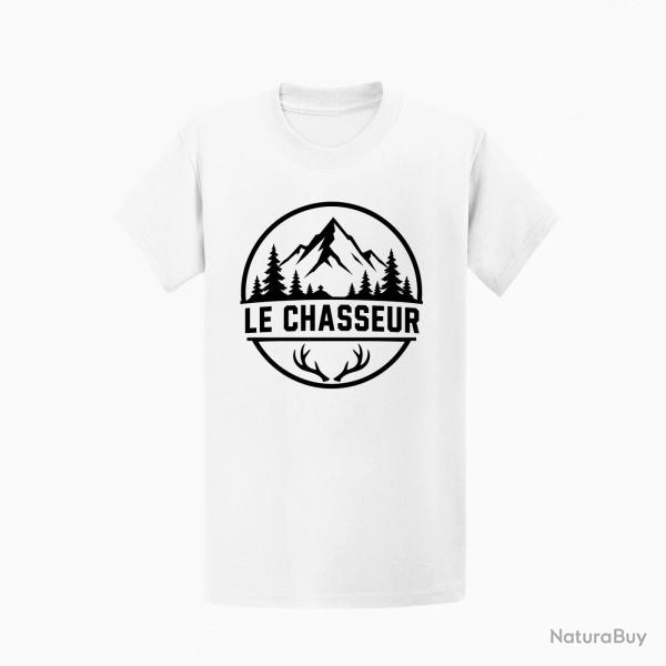 T-shirt Chasse Le chasseur Montagnes et ramure Blanc