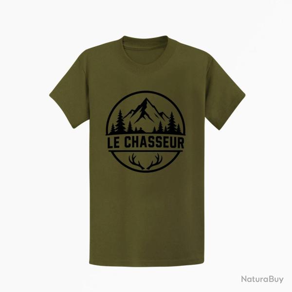 T-shirt Chasse Le chasseur Montagnes et ramure Kaki / Noir