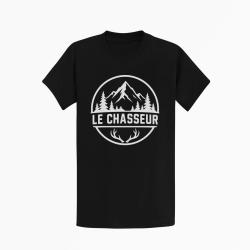 T-shirt Chasse Le chasseur Montagnes et ramure Noir