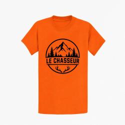 T-shirt Chasse Le chasseur Montagnes et ramure Orange