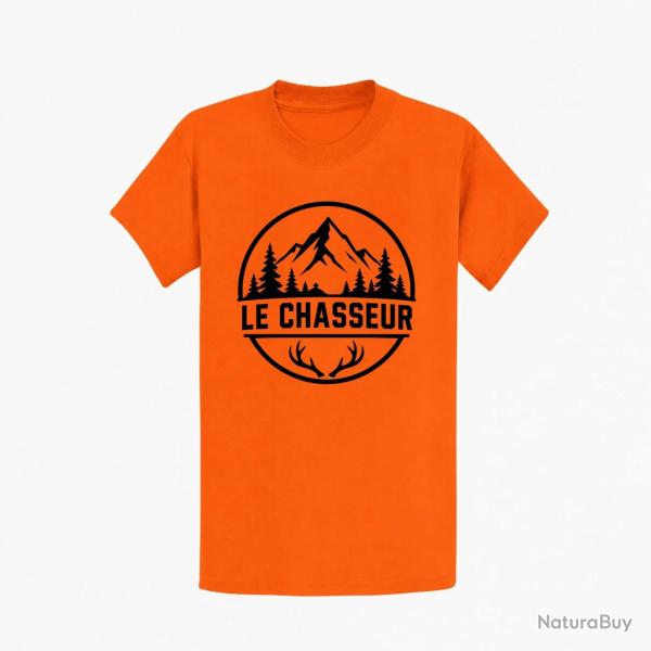T-shirt Chasse Le chasseur Montagnes et ramure Orange