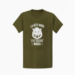 T-shirt Chasse La b&ecirc;te noire, c'est moi Sanglier Kaki / Blanc