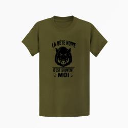 T-shirt Chasse La b&ecirc;te noire, c'est moi Sanglier Kaki / Noir