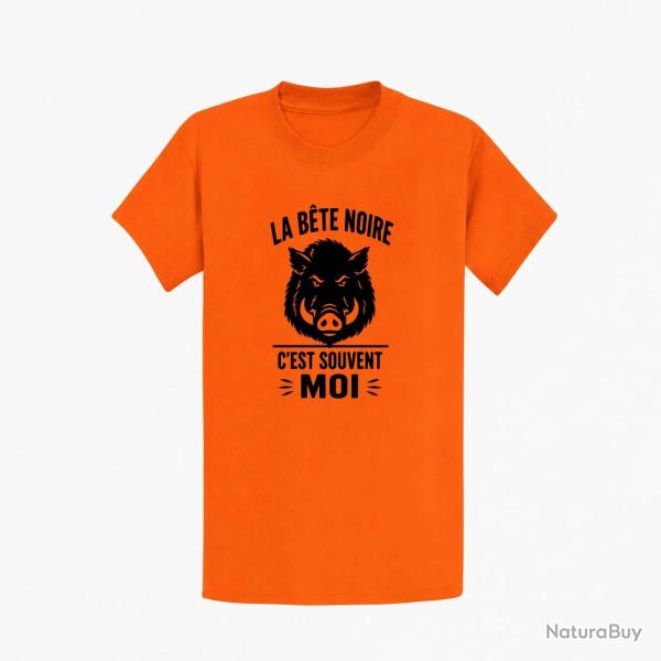 T-shirt Chasse La b�te noire, c'est moi Sanglier Orange