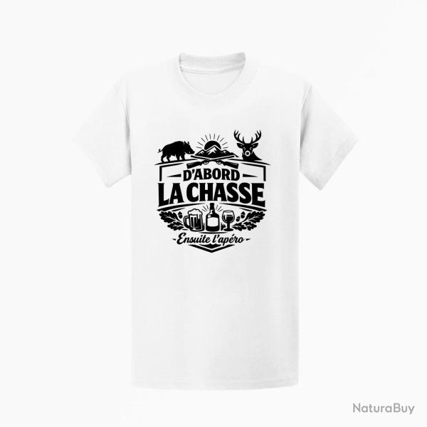 T-shirt Chasse La chasse avant l'ap�ro Grand gibier Blanc