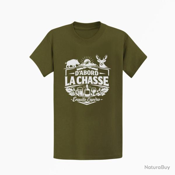 T-shirt Chasse La chasse avant l'ap�ro Grand gibier Kaki / Blanc
