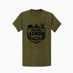 T-shirt Chasse La chasse avant l'ap&eacute;ro Grand gibier Kaki / Noir