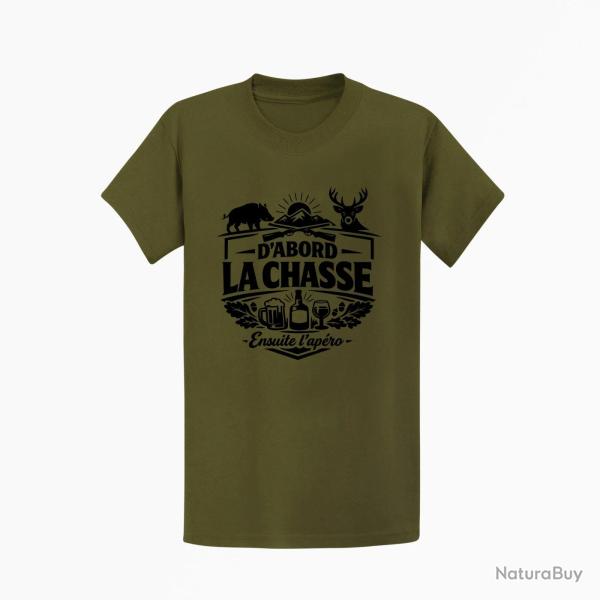 T-shirt Chasse La chasse avant l'ap�ro Grand gibier Kaki / Noir