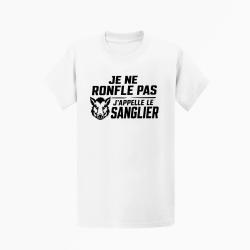 T-shirt Chasse Je ne ronfle pas j'appelle le sanglier Blanc