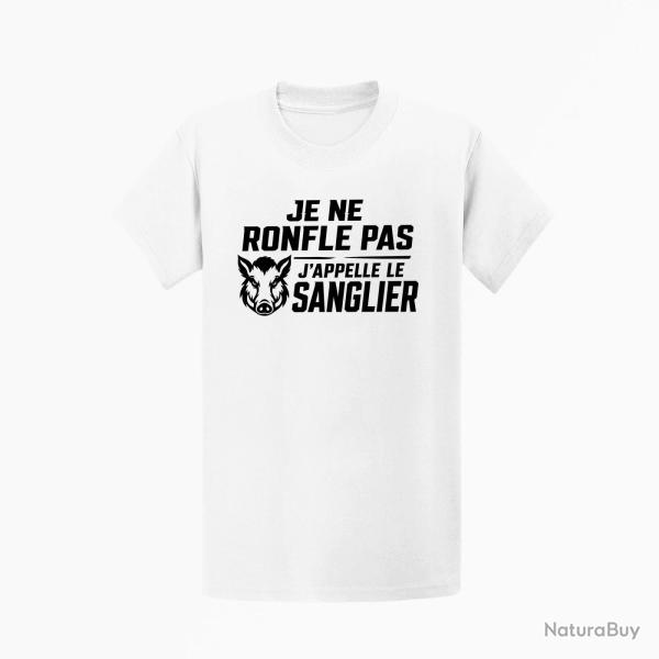 T-shirt Chasse Je ne ronfle pas j'appelle le sanglier Blanc