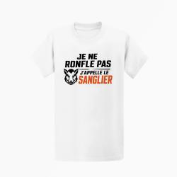 T-shirt Chasse Je ne ronfle pas j'appelle le sanglier Blanc / Orange