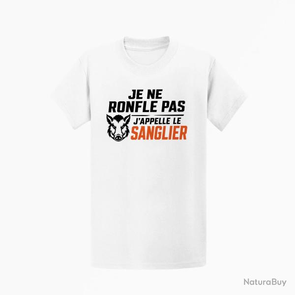 T-shirt Chasse Je ne ronfle pas j'appelle le sanglier Blanc / Orange