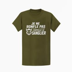 T-shirt Chasse Je ne ronfle pas j'appelle le sanglier Kaki / Blanc