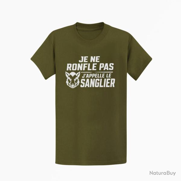 T-shirt Chasse Je ne ronfle pas j'appelle le sanglier Kaki / Blanc