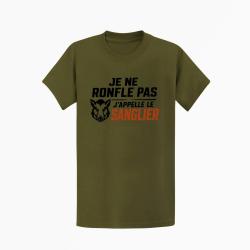 T-shirt Chasse Je ne ronfle pas j'appelle le sanglier Kaki / Noir et orange