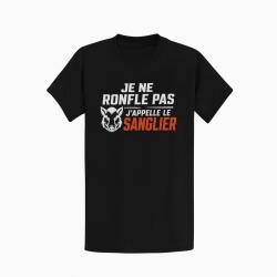 T-shirt Chasse Je ne ronfle pas j'appelle le sanglier Noir / Orange