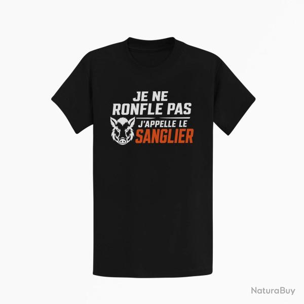 T-shirt Chasse Je ne ronfle pas j'appelle le sanglier Noir / Orange