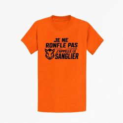 T-shirt Chasse Je ne ronfle pas j'appelle le sanglier Orange